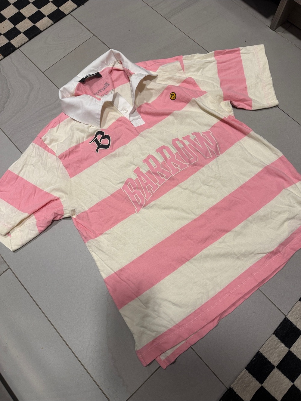 BARROW Pink and Cream Wide-Stripe Rugby Polo